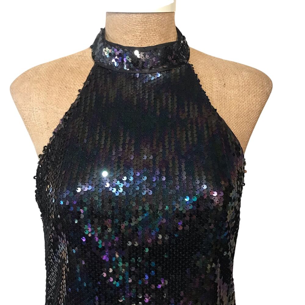 Lulu's Classic Diva Black Multi Sequin Halter Bodycon Mini Dress Size Large EUC - Picture 8 of 13